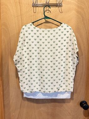Cream Top with Sage Green Heart Print